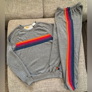 Aviator Nation 🌈 Grey 5 Stripe Sweatshirt (NWT) & Sweats Set Unisex Size Small